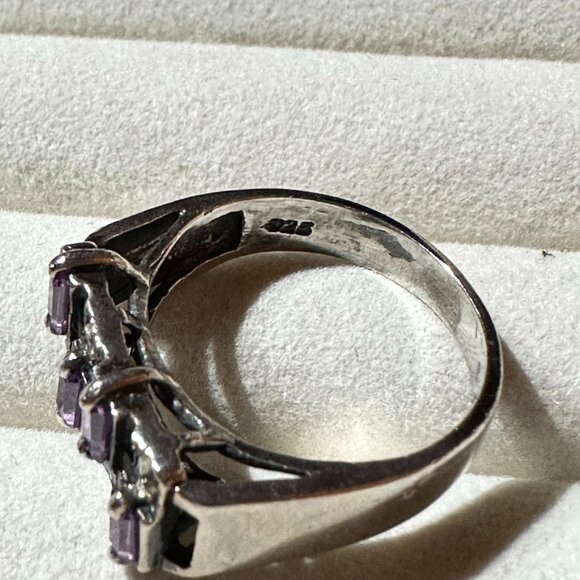 Vintage Amethyst & Marcasite 925 Sterling Silver Ring Size 7 Art Deco - Picture 7 of 11